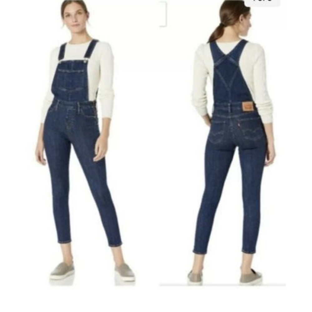 LEVIS Skinny Dip Blue Rinse SKINNY OVERALLS Side-Zip Denim Jeans Jumpsuit 29